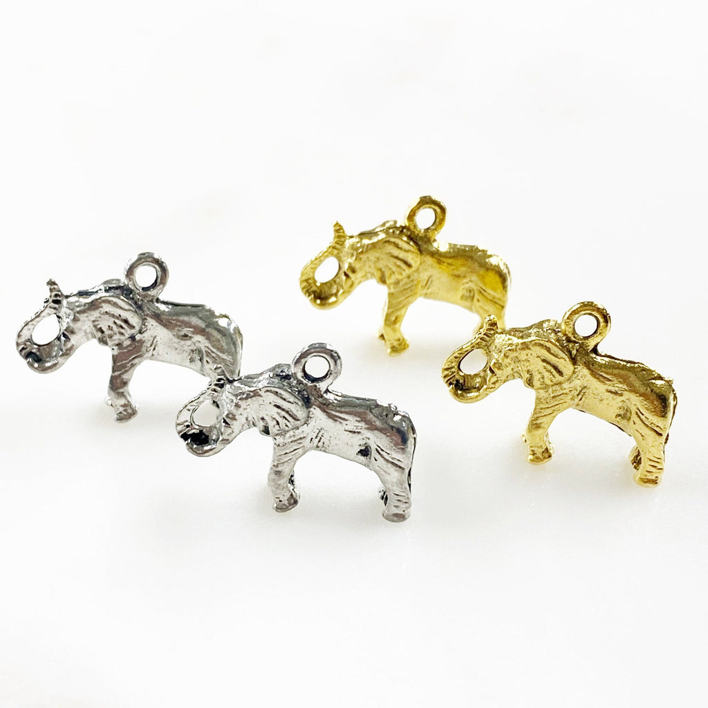 Pewter Elephant Pendant Charm Antique Gold or Antique Silver (2pc)