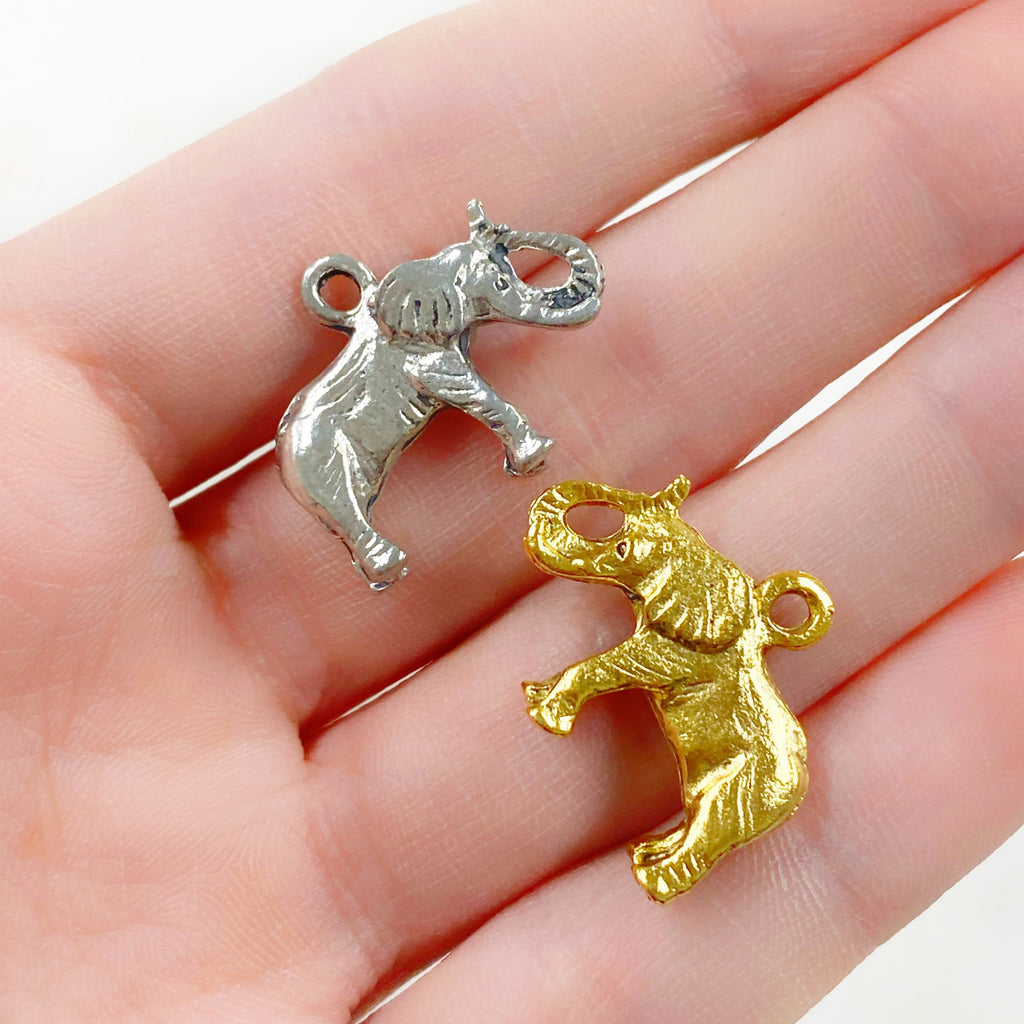 Pewter Elephant Pendant Charm Antique Gold or Antique Silver (2pc)