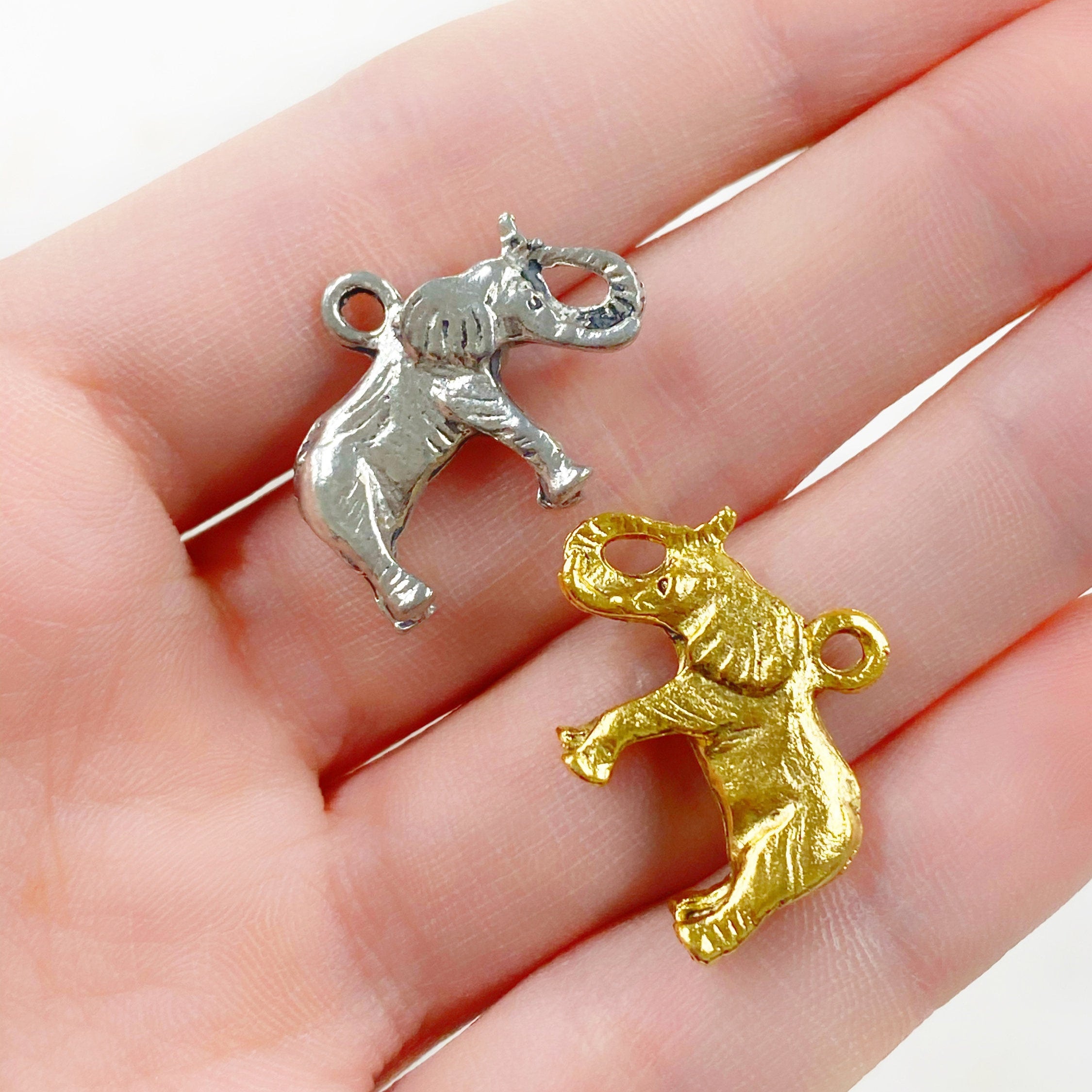 Pewter Elephant Pendant Charm Antique Gold or Antique Silver (2pc)