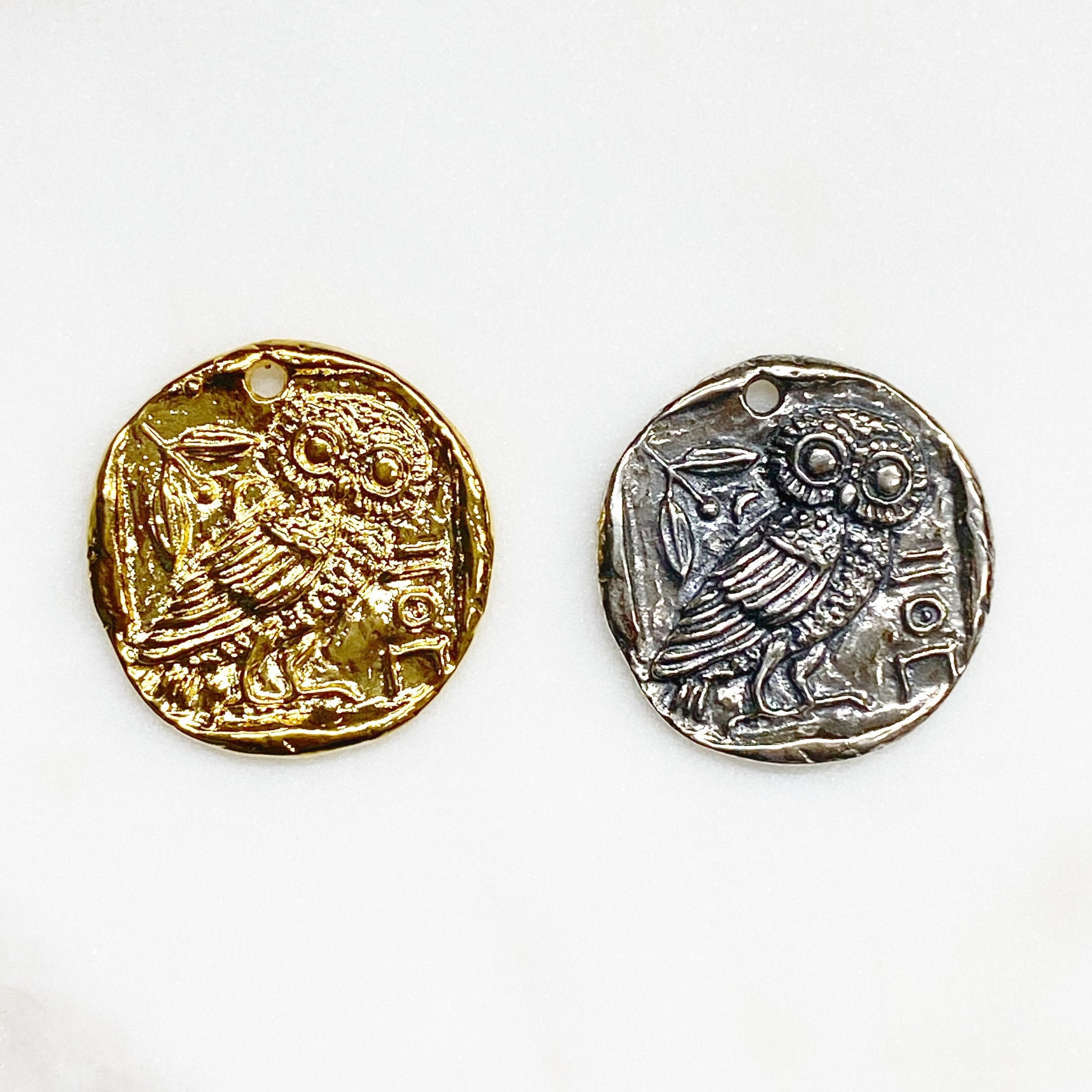 25mm Sterling Silver or Vermeil Raised Owl Coin Medallion Pendant