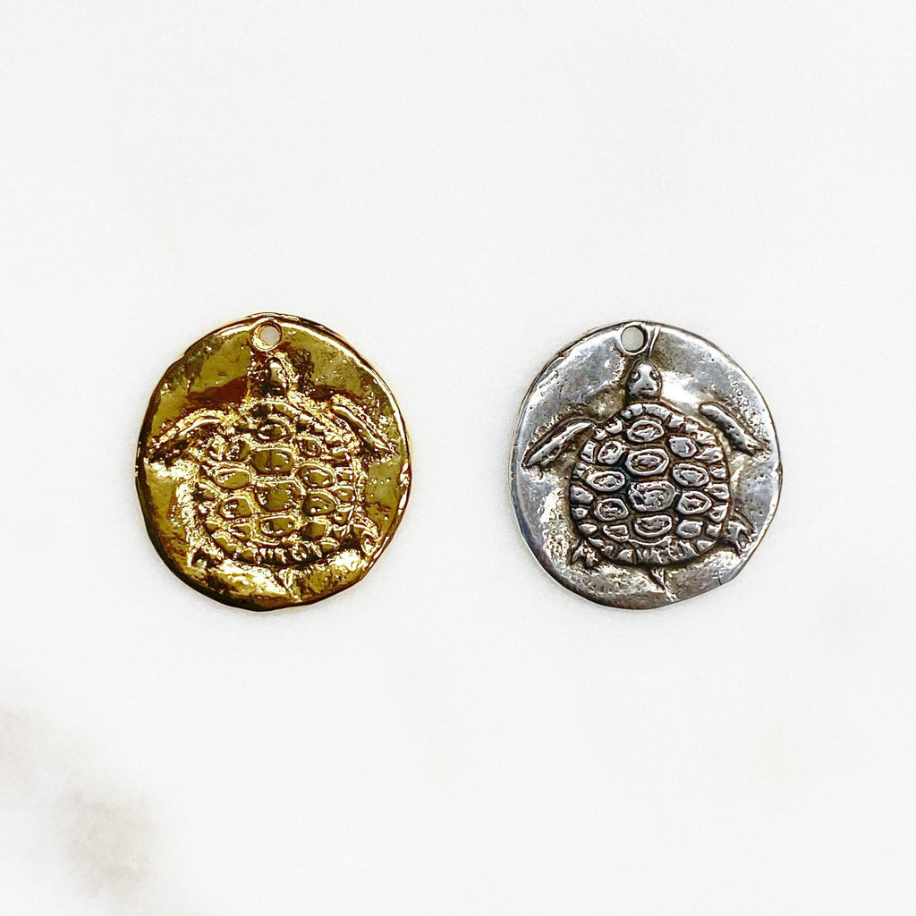 21mmx22mm Sterling Silver or Vermeil Raised Turtle Coin Medallion Pendant