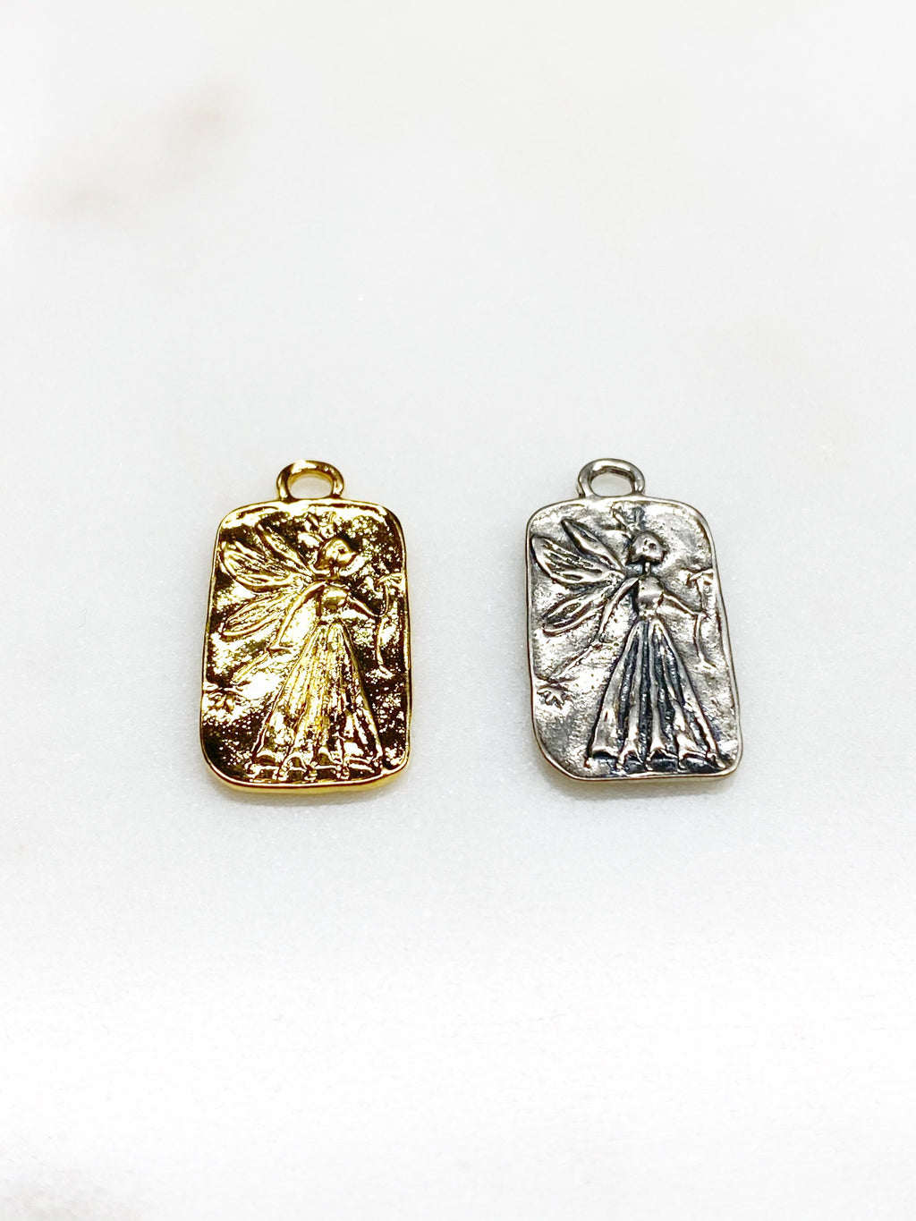Sterling Silver or Vermeil or Long Rectangular Fairy Pendant Fantasy Stolen