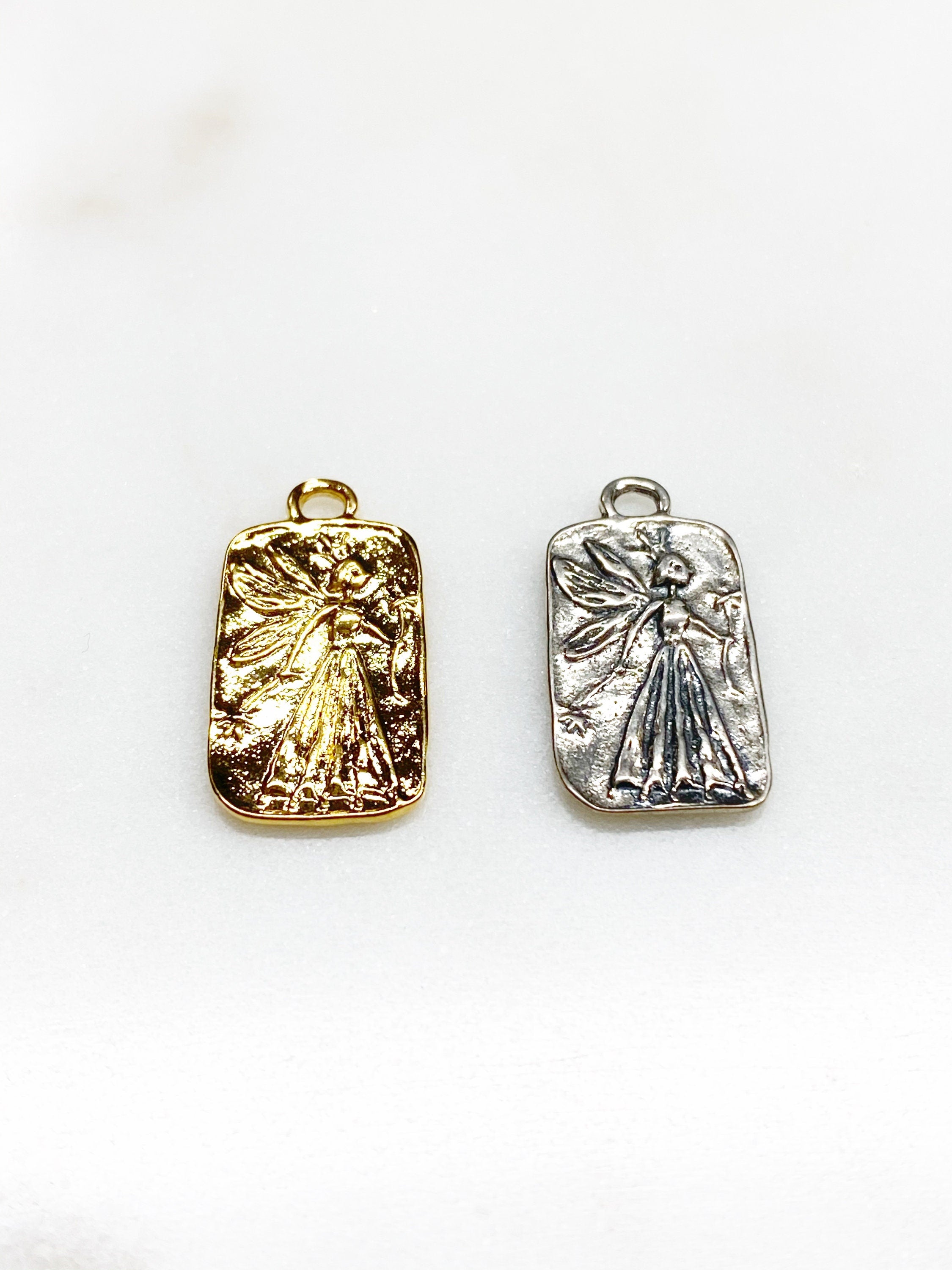 Sterling Silver or Vermeil or Long Rectangular Fairy Pendant Fantasy Stolen