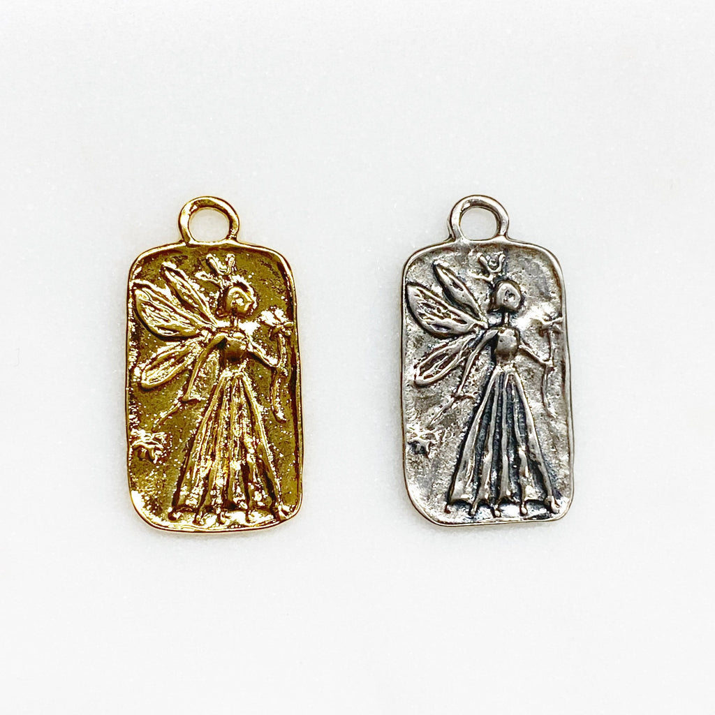 Sterling Silver or Vermeil or Long Rectangular Fairy Pendant Fantasy Stolen