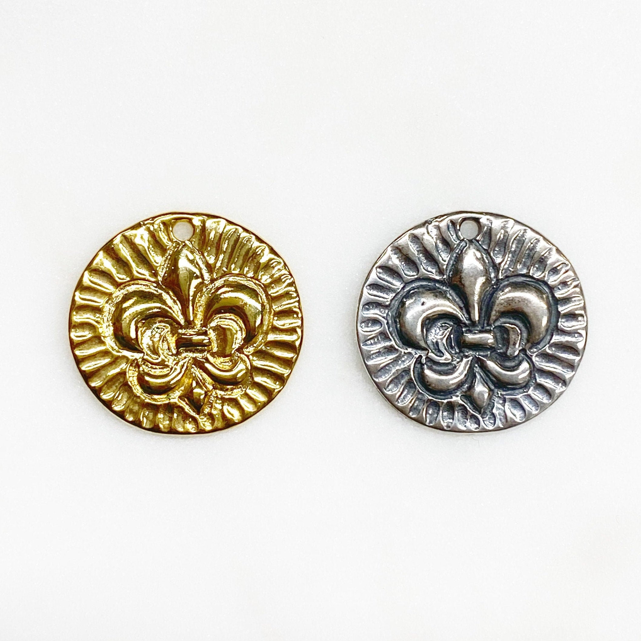 22mm Sterling Silver or Vermeil Etched or Fleur De Lis Double Sided Coin