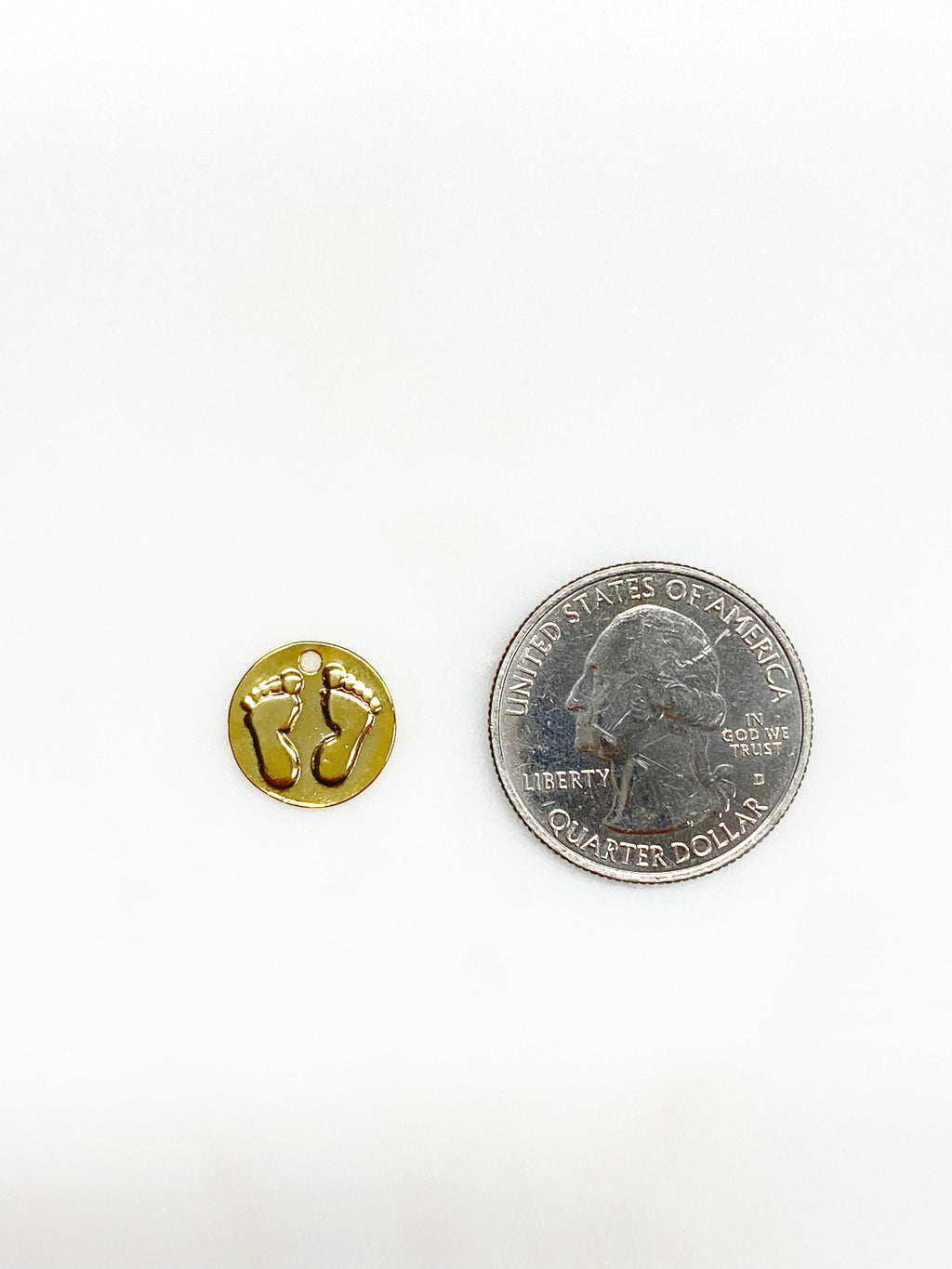 12mm Vermeil Foot Print Mini Coin Charm Gold Feet Coin Charm Charms