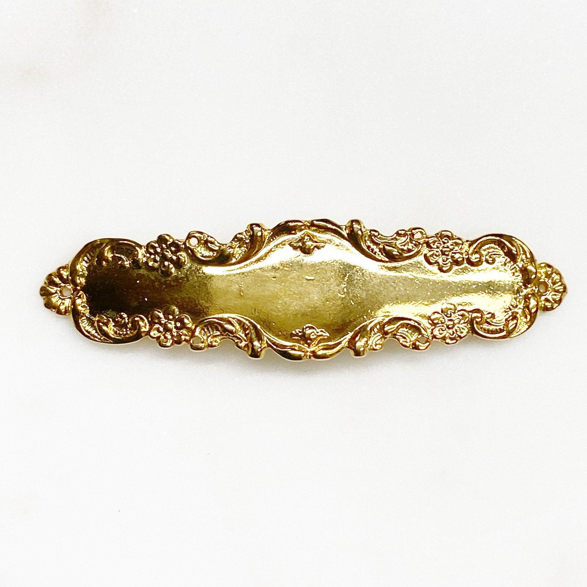 Vermeil Bar Plaque Connector Charm Gold Detailed Bar Charm Bar