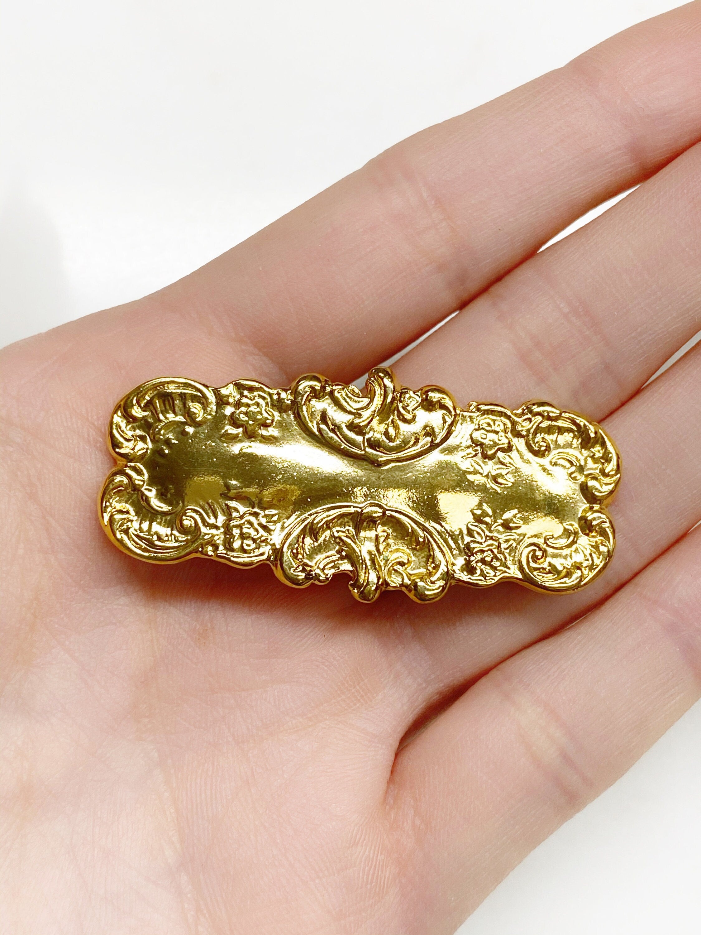 46mmx21mm Vermeil Connector Bar Plaque Charm Detailed Ornate Bar Charm