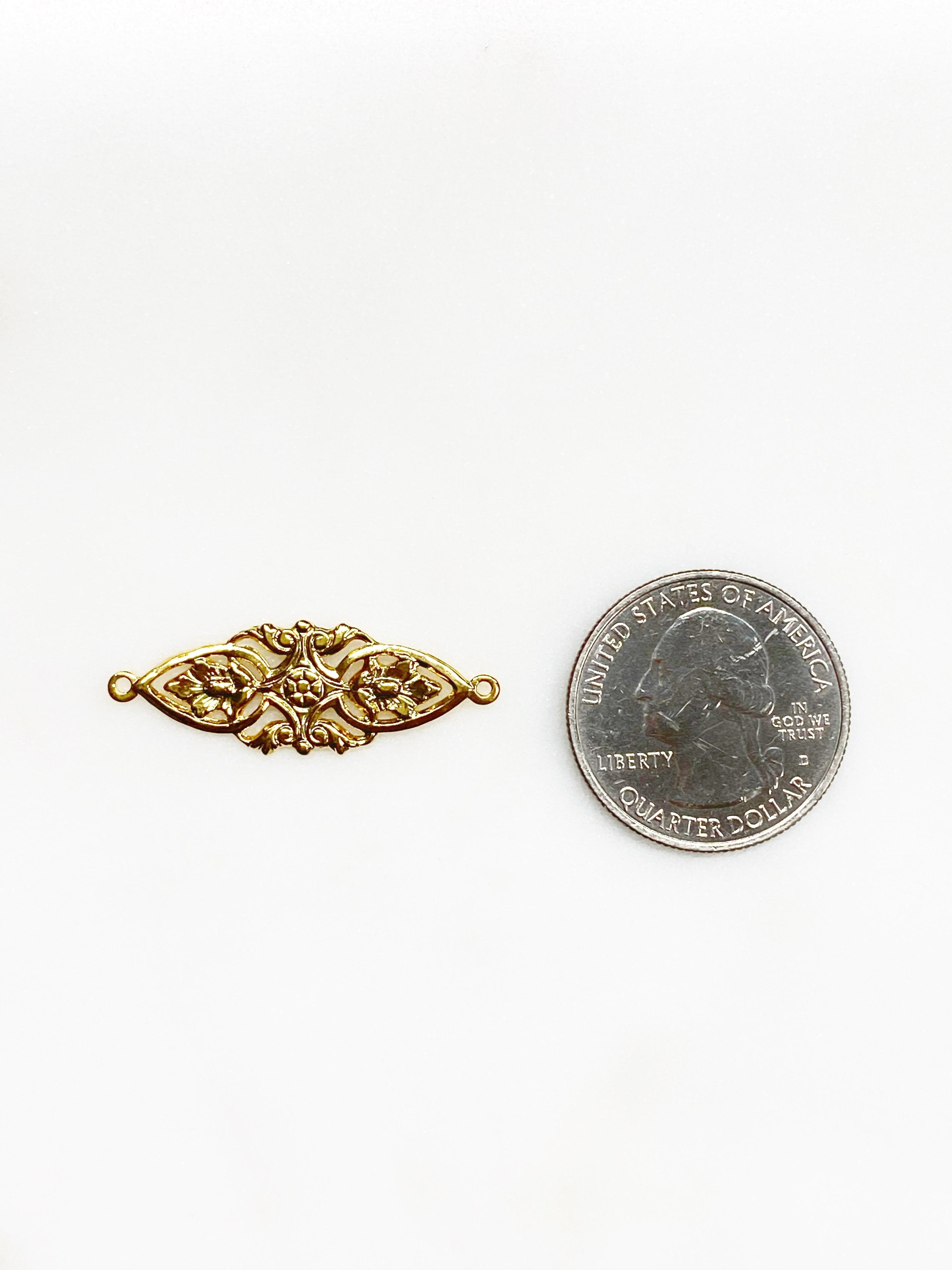 34mmx11mm Vermeil Connector Detailed Charm Gold Ornate Connector Charm