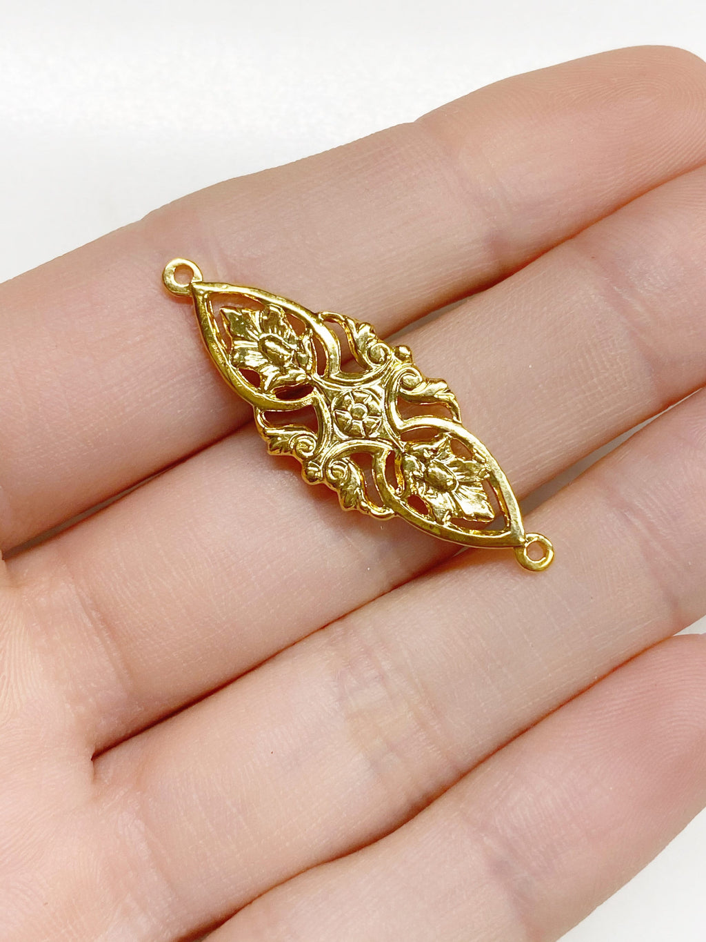 34mmx11mm Vermeil Connector Detailed Charm Gold Ornate Connector Charm