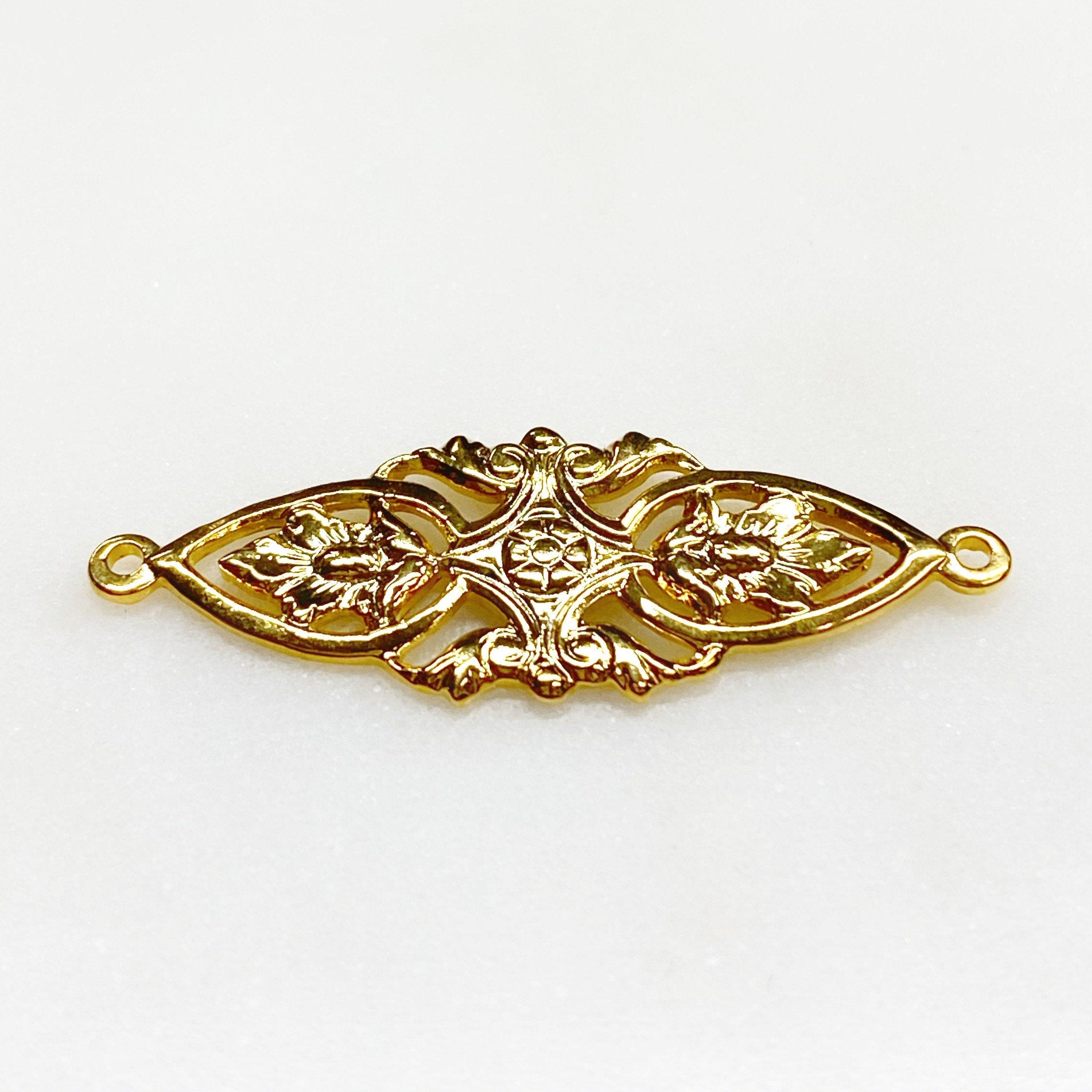34mmx11mm Vermeil Connector Detailed Charm Gold Ornate Connector Charm