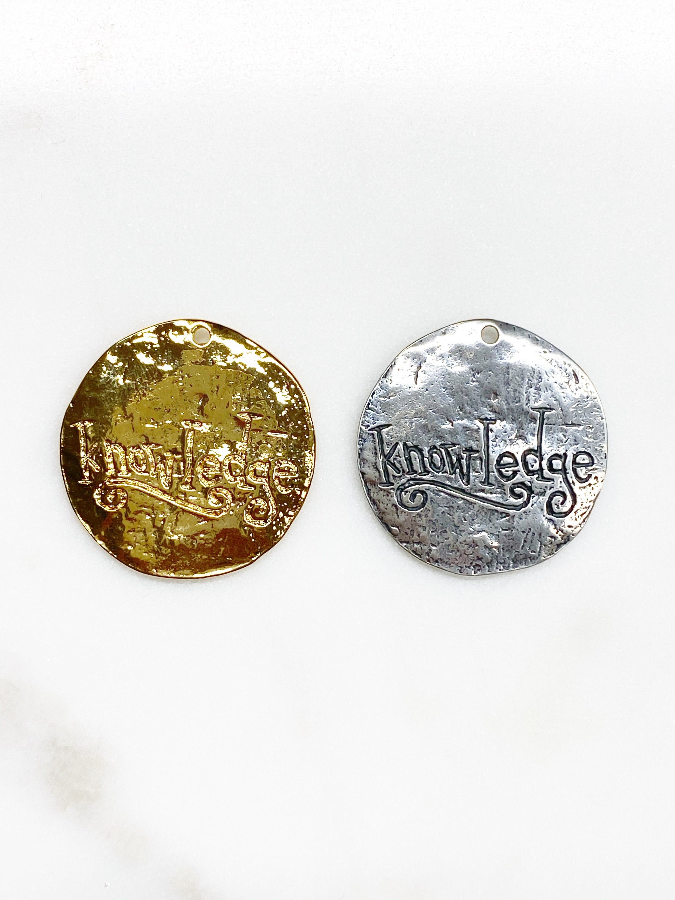 29mm Sterling Silver or Vermeil Large or Knowledge Tree Coin Charm Back Reads