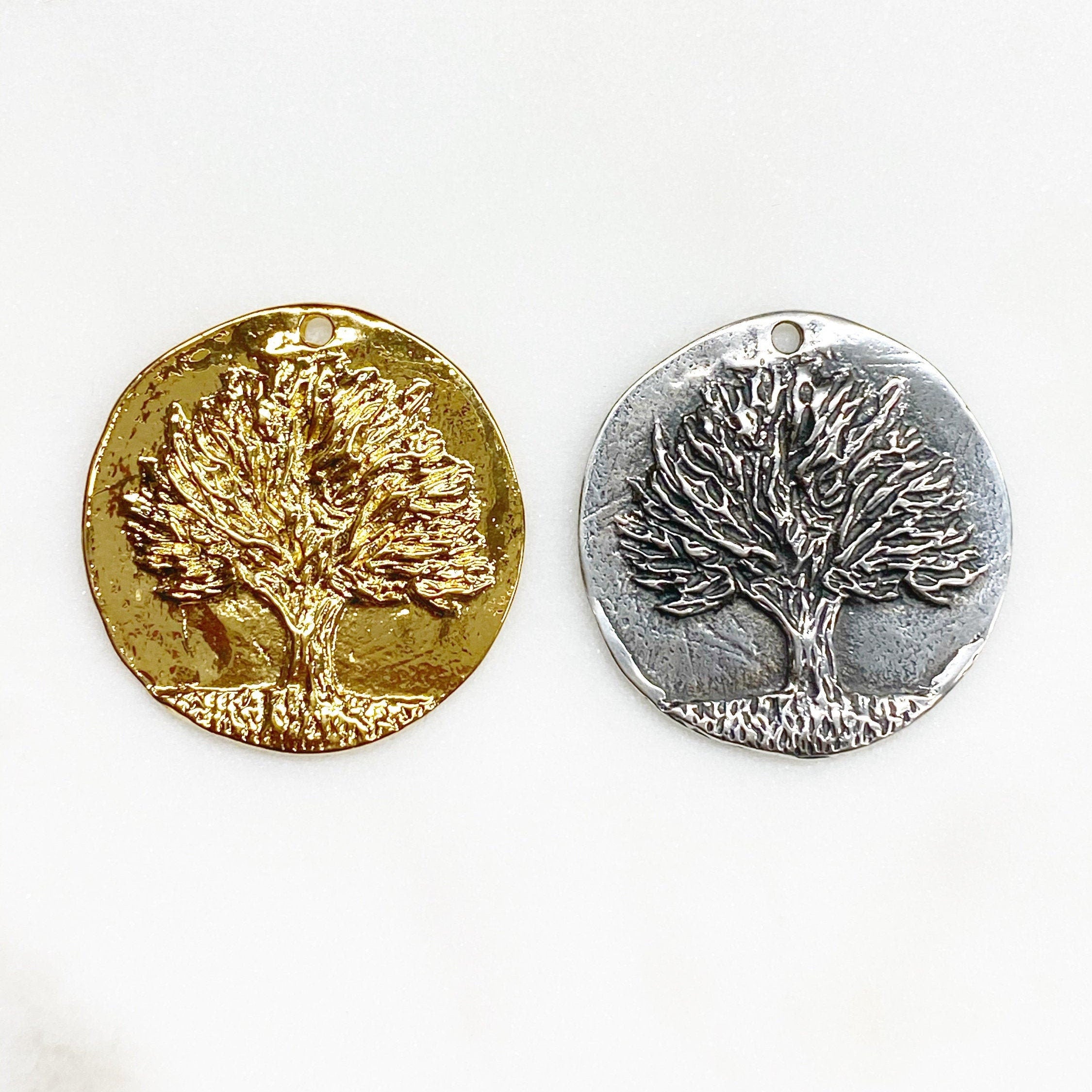 29mm Sterling Silver or Vermeil Large or Knowledge Tree Coin Charm Back Reads