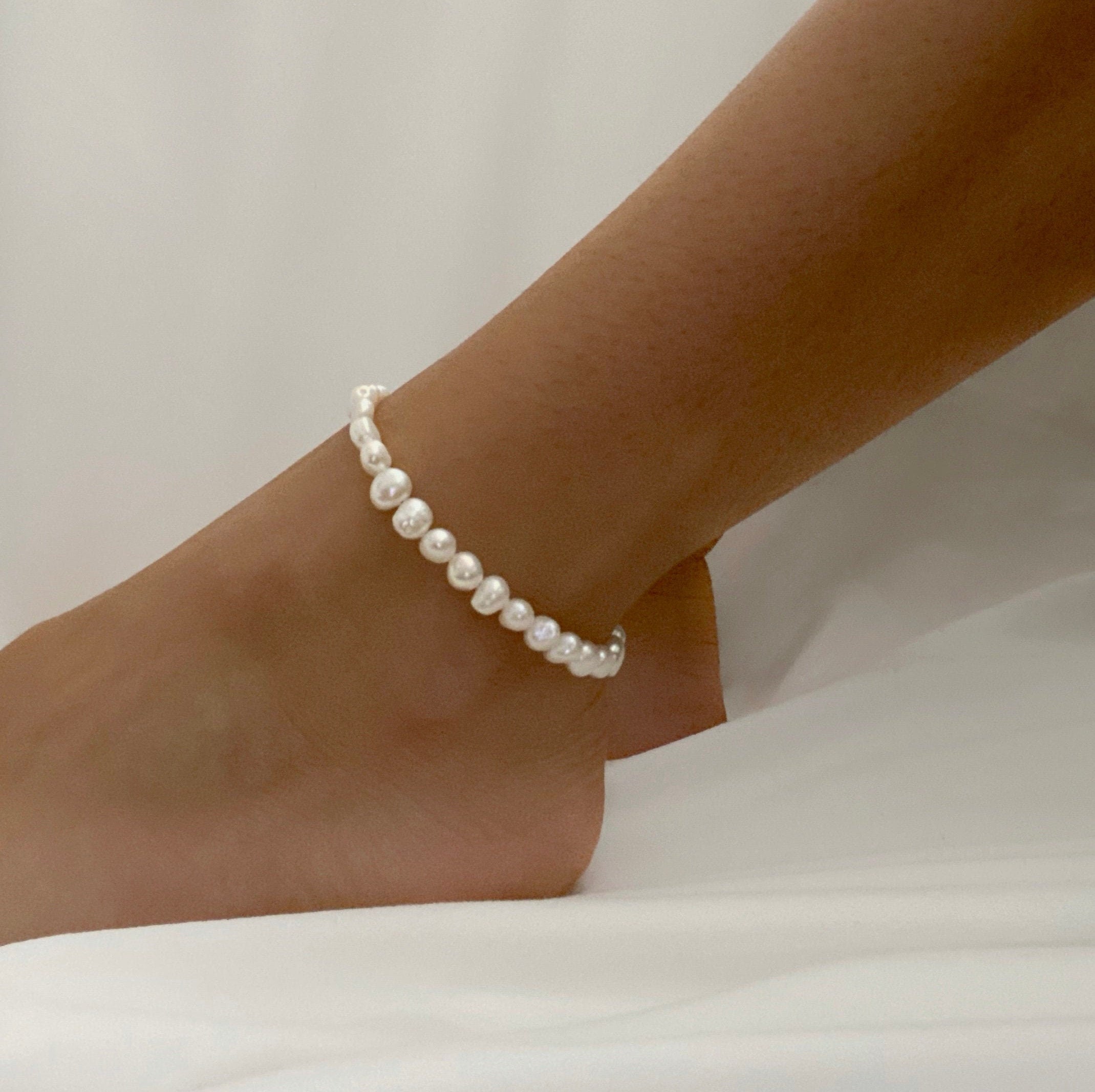 Freshwater Pearl Anklet Beaded Handmade Pearl Charm