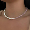 Half & Half Crystal Pearl Charm Necklace Shimmering