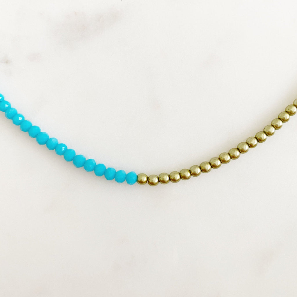 Half & Half Blue Green Crystal Pearl Charm Necklace
