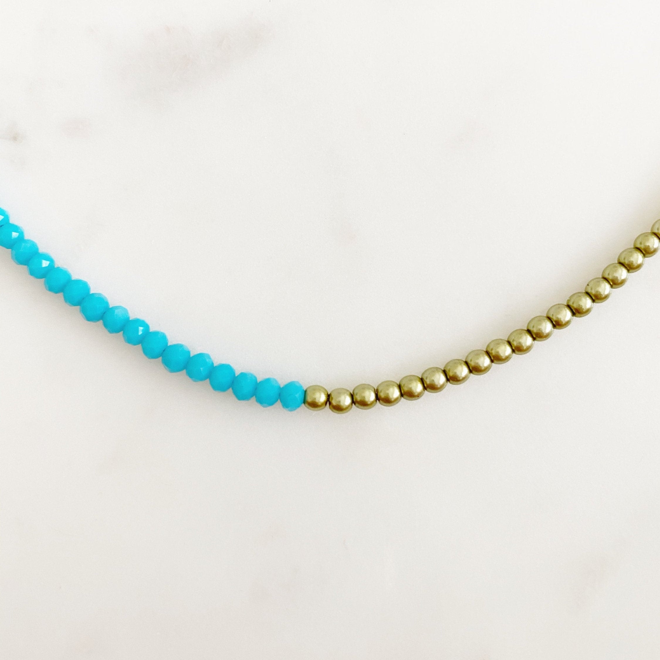 Half & Half Blue Green Crystal Pearl Charm Necklace