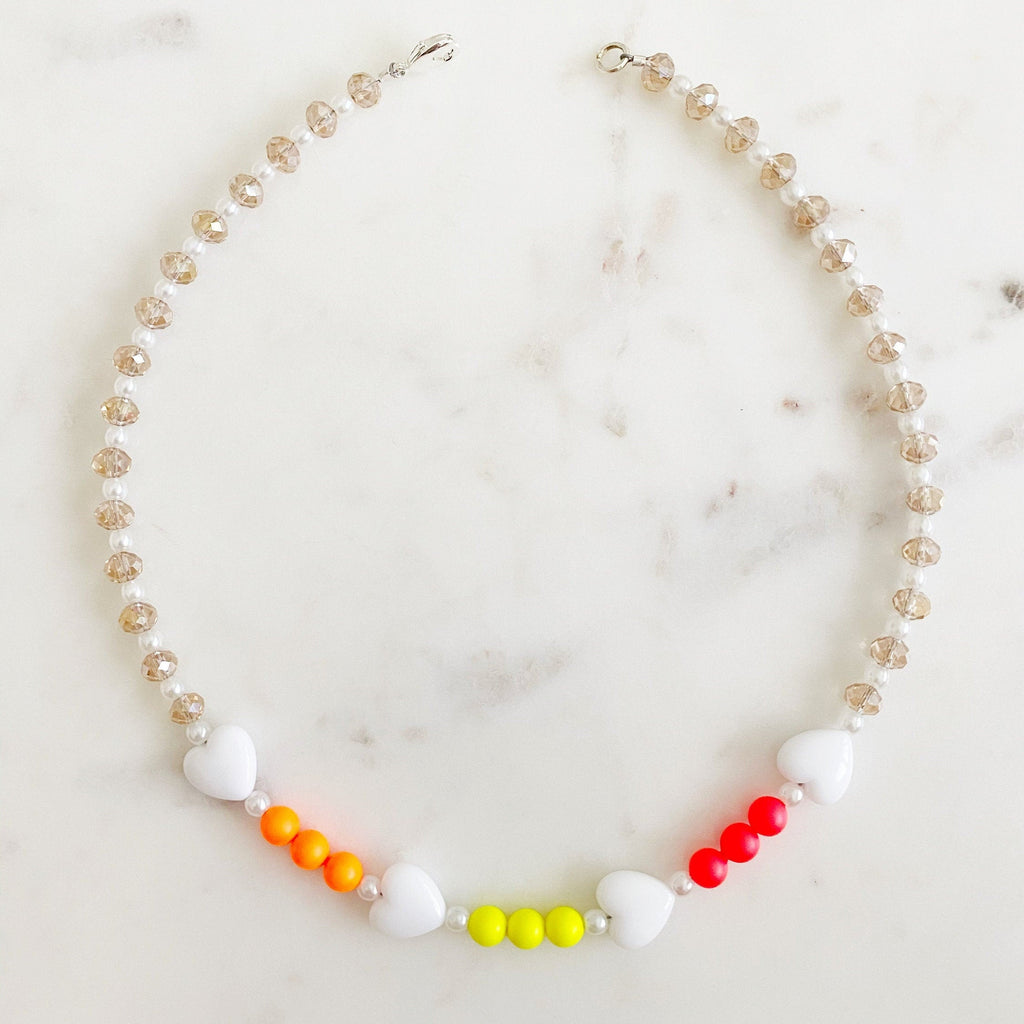 Love Me Neon Charm Necklace Heart Beaded Crystal Pearl