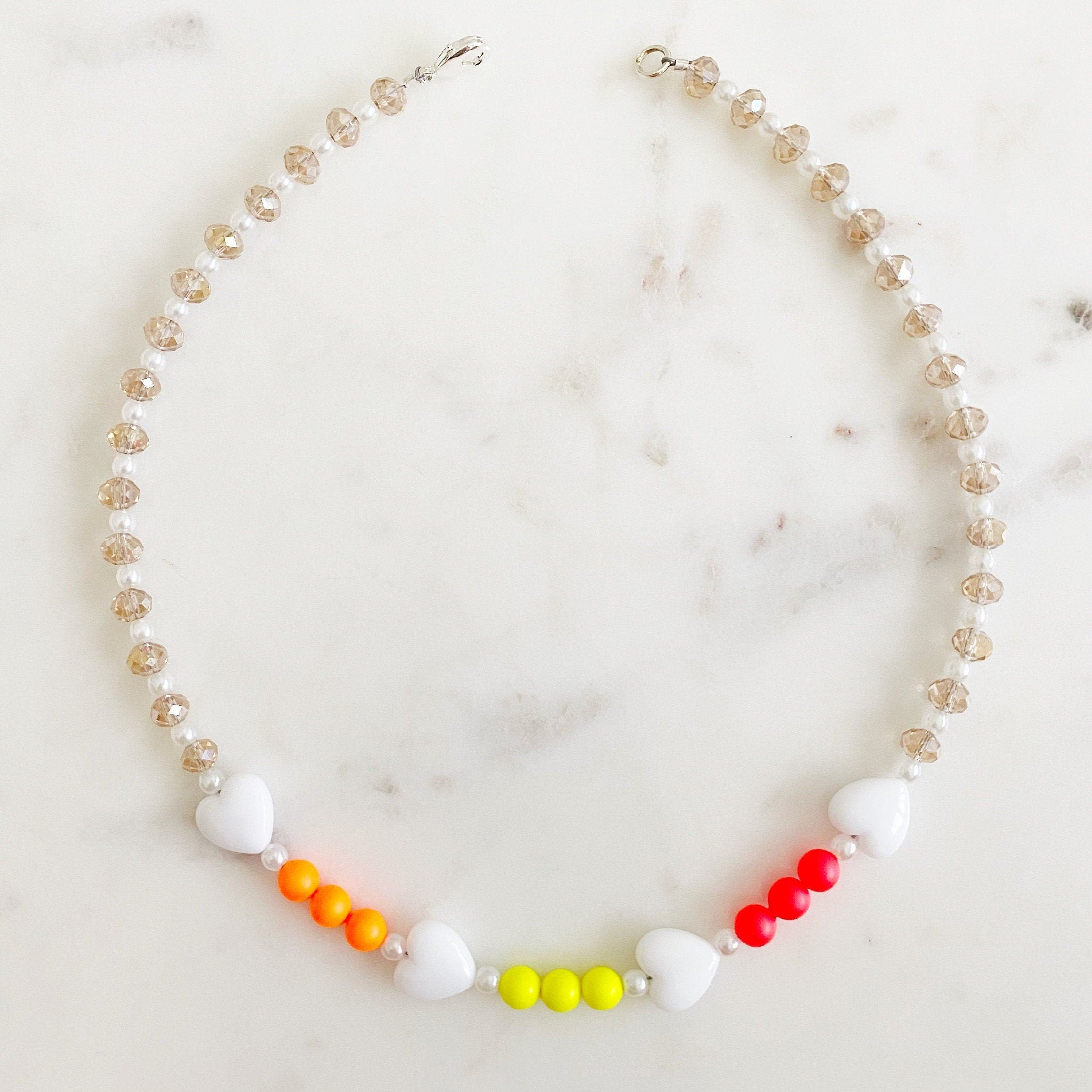 Love Me Neon Charm Necklace Heart Beaded Crystal Pearl