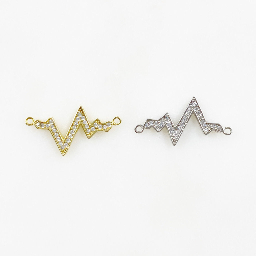 Sterling Silver or Vermeil Heartbeat Wave or Charm Cubic Zirconia Heart