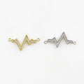 Sterling Silver or Vermeil Heartbeat Wave or Charm Cubic Zirconia Heart