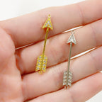Sterling Silver or Vermeil Arrow Bar Double Loop Charm or Cubic Zirconia