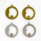 Pewter Crescent Moon with Star Starry Night Moon in the Stars (2pc)