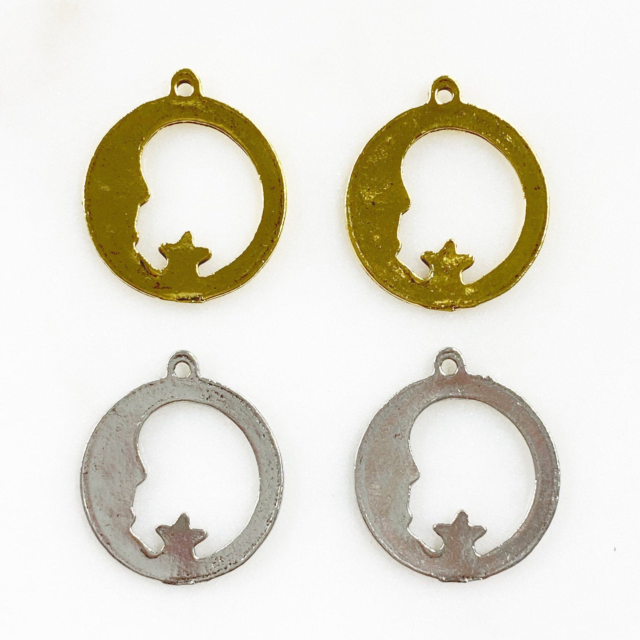 Pewter Crescent Moon with Star Starry Night Moon in the Stars (2pc)