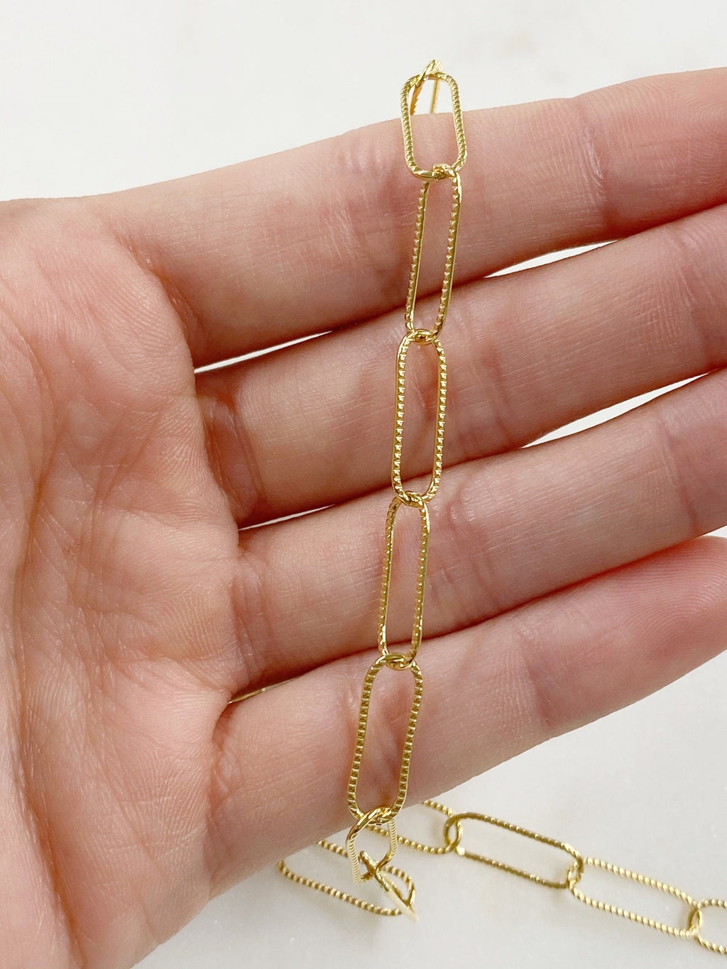 14K Gold Filled 5 x 15mm 14K GF Light Textured Elongated – Sold by the Foot
