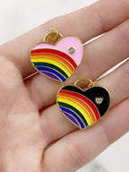 Gold Plated Rainbow Heart Charm Enamel CZ Colorful Heart