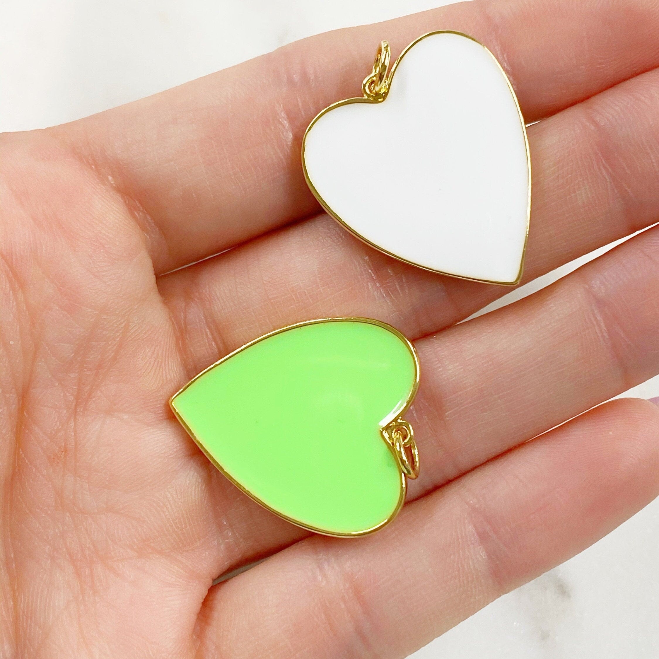 Gold Plated Large Vibrant Heart Charm Enamel Love Charm Love Heart