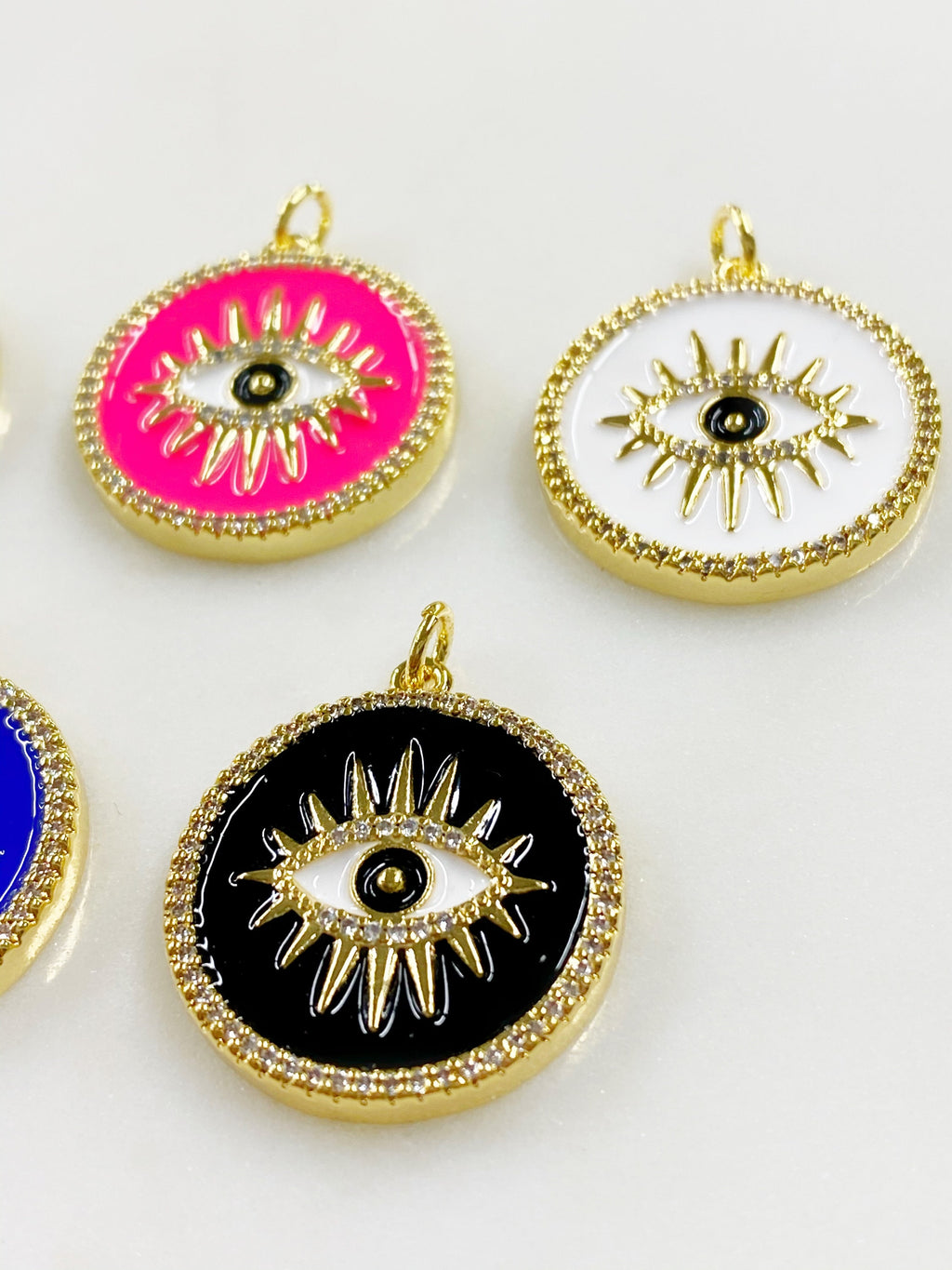 Gold Plated Evil Eye Coin Charm Colorful Enamel Cubic Zirconia Evil