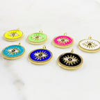 Gold Plated Evil Eye Coin Charm Colorful Enamel Cubic Zirconia Evil