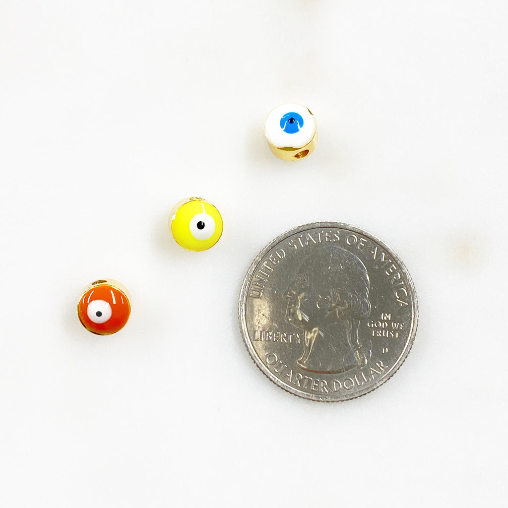 5mmx4mm Gold Plated Double Sided Gold Rimmed Evil Eye Enamel Bead