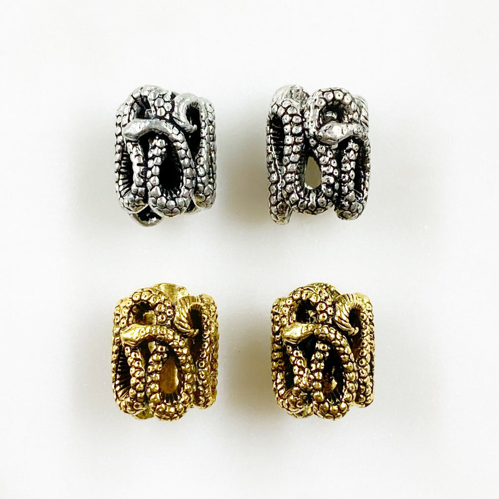 Pewter Snake Large Hole Bead Snake Bead Antique Gold (2pc)