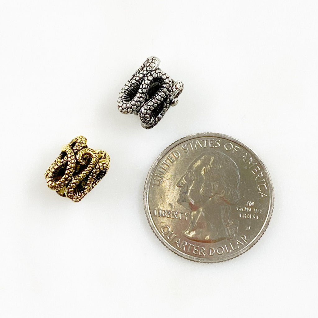 Pewter Snake Large Hole Bead Snake Bead Antique Gold (2pc)