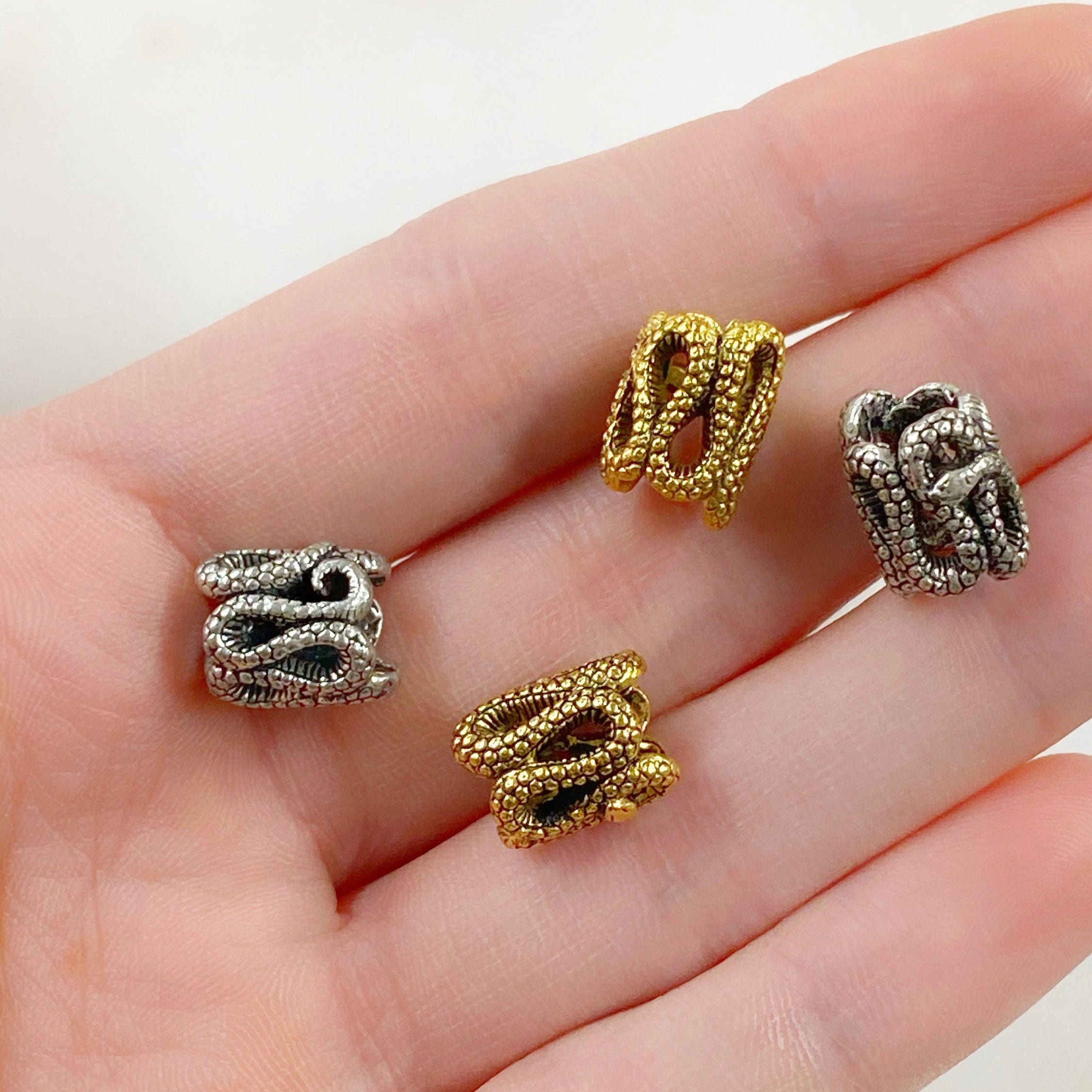 Pewter Snake Large Hole Bead Snake Bead Antique Gold (2pc)