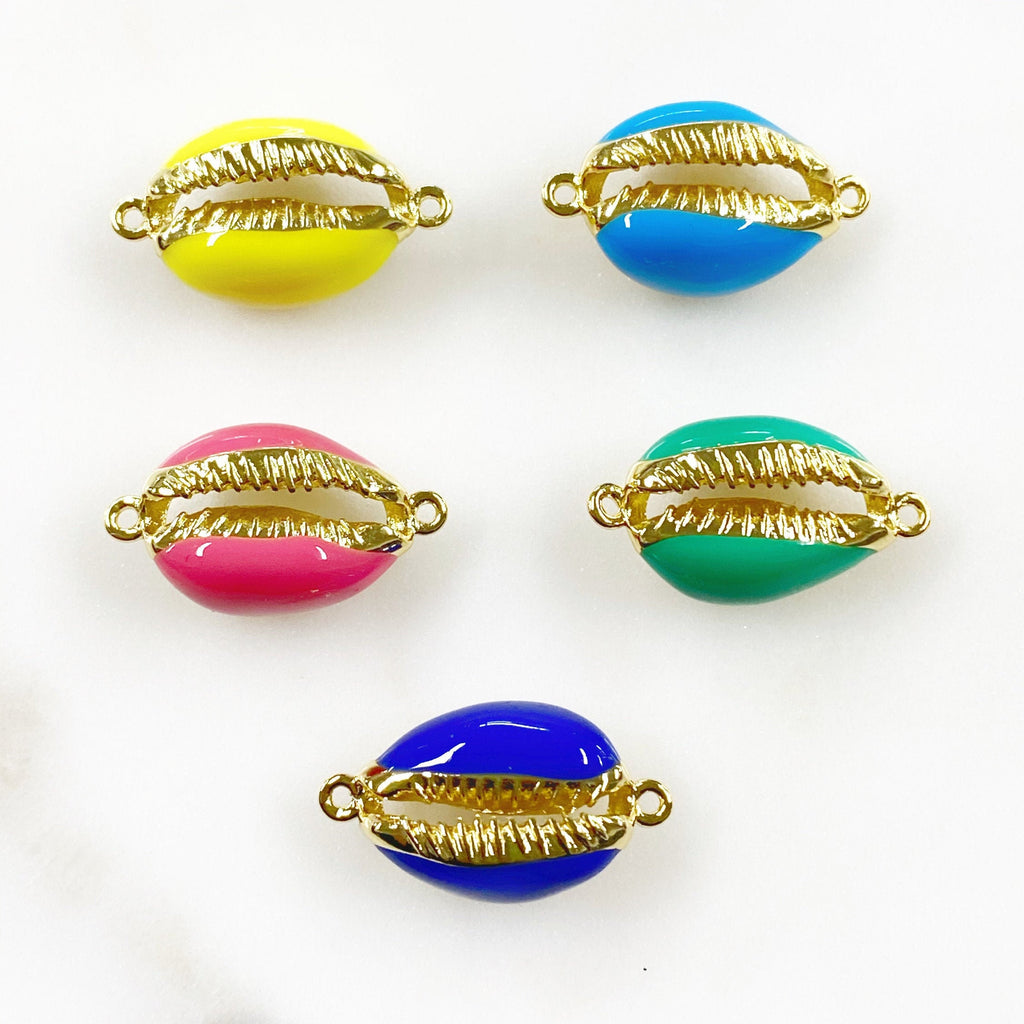 Gold Plated Enamel Cowrie Shell Connector Charm Colorful Shell
