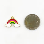 Gold Plated Rainbow Charm with Clouds Fun Colorful Gold Rainbow
