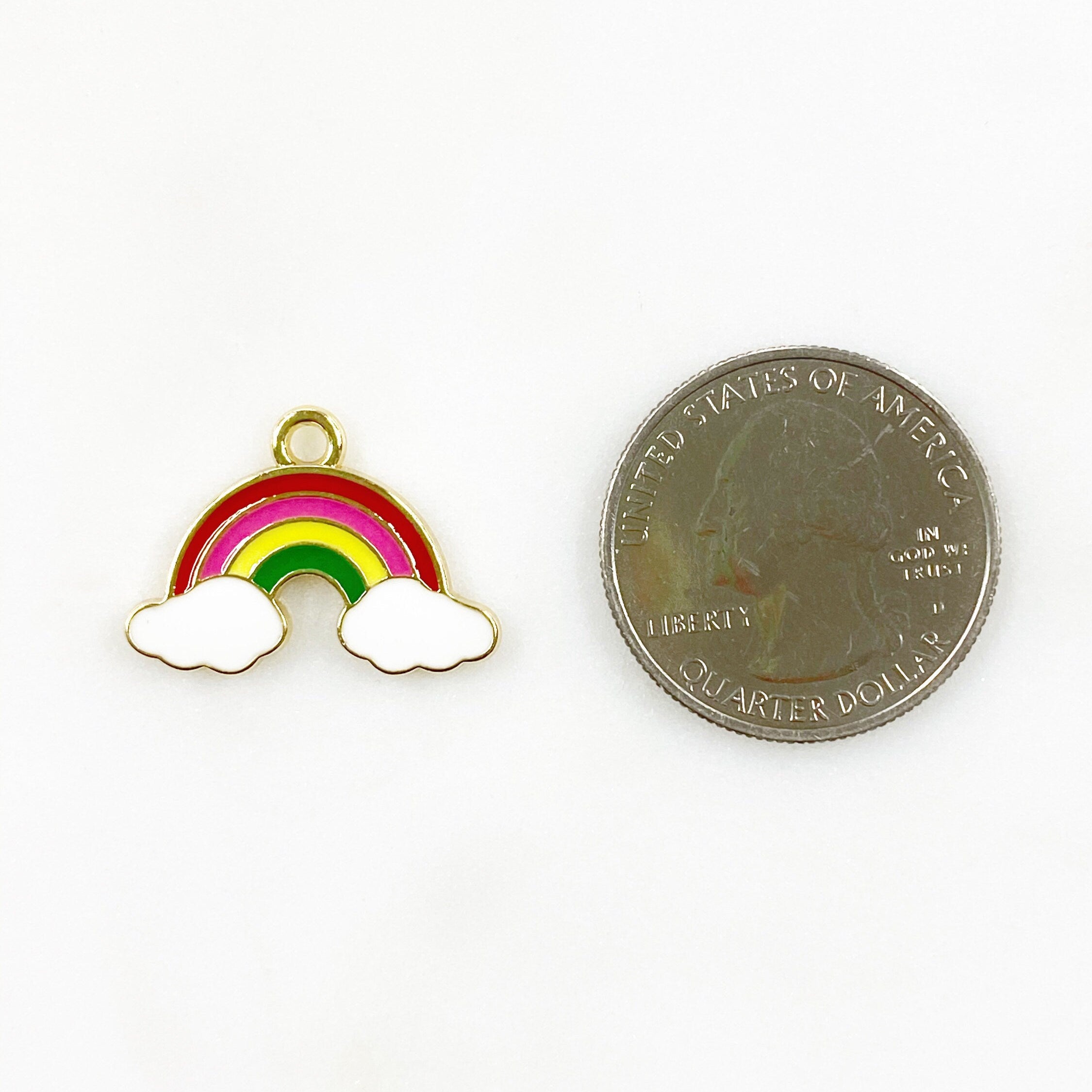 Gold Plated Rainbow Charm with Clouds Fun Colorful Gold Rainbow