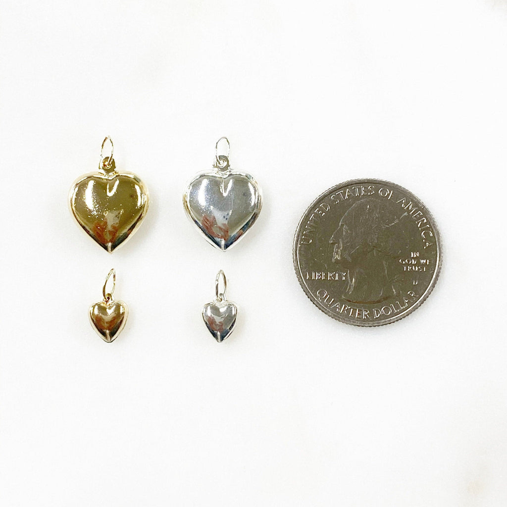 Sterling Silver or 14K Gold Filled or Pillow Heart Charm Small or Large Love