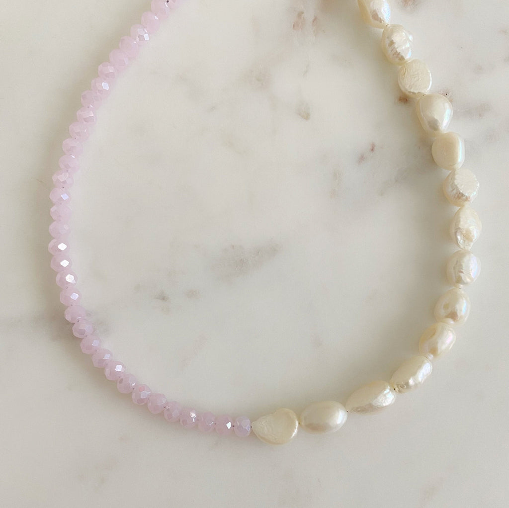 Half & Half Crystal Pearl Charm Necklace Shimmering