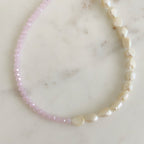 Half & Half Crystal Pearl Charm Necklace Shimmering