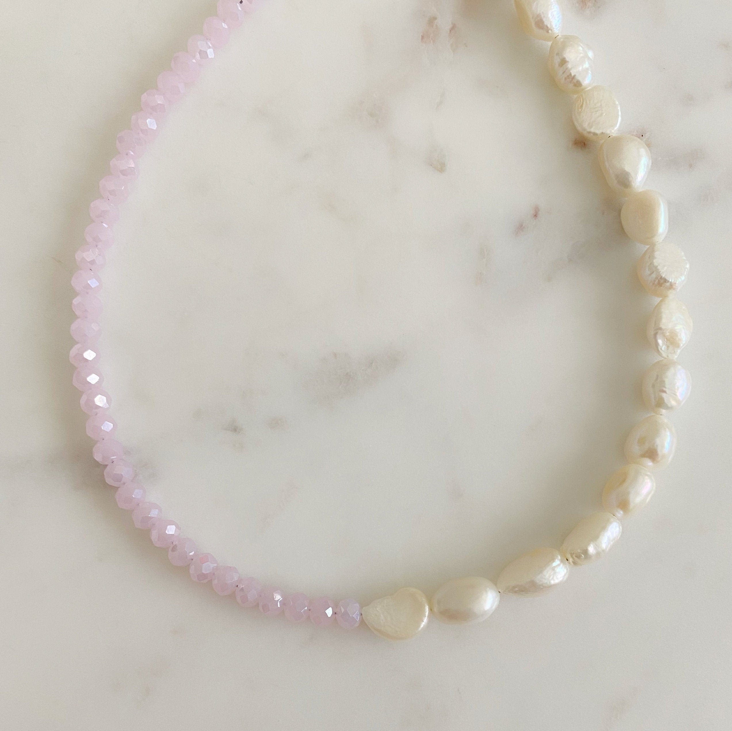 Half & Half Crystal Pearl Charm Necklace Shimmering