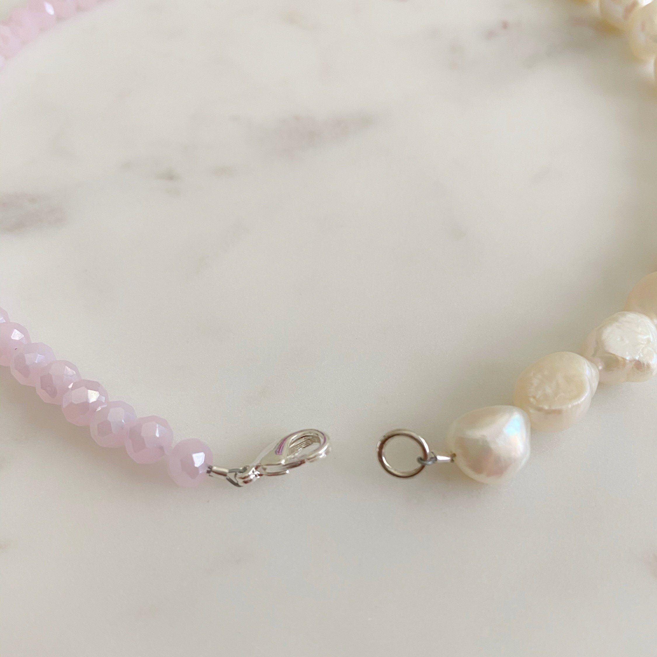 Half & Half Crystal Pearl Charm Necklace Shimmering