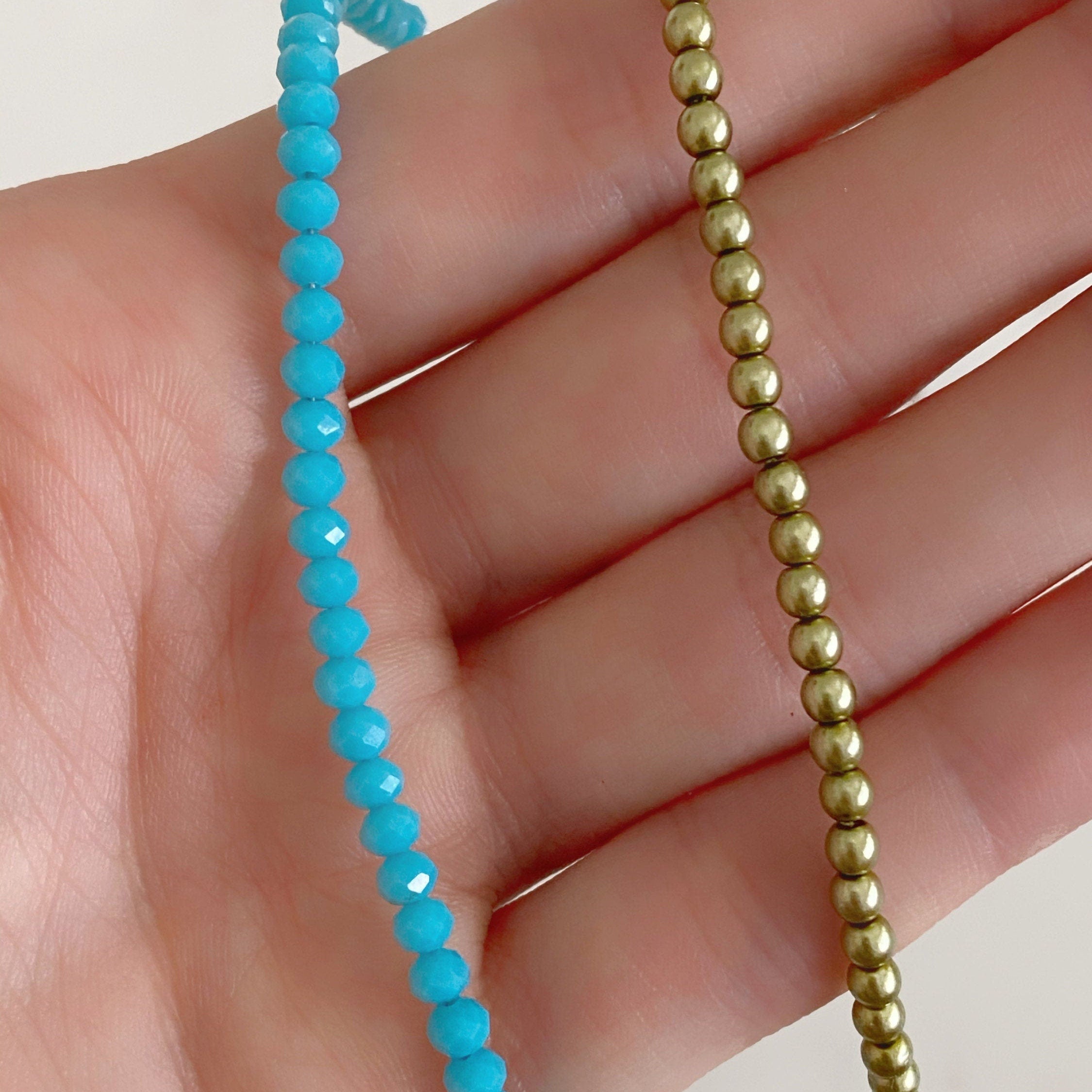 Half & Half Blue Green Crystal Pearl Charm Necklace