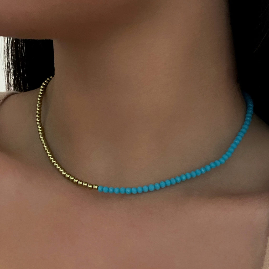 Half & Half Blue Green Crystal Pearl Charm Necklace