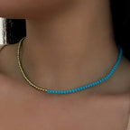 Half & Half Blue Green Crystal Pearl Charm Necklace