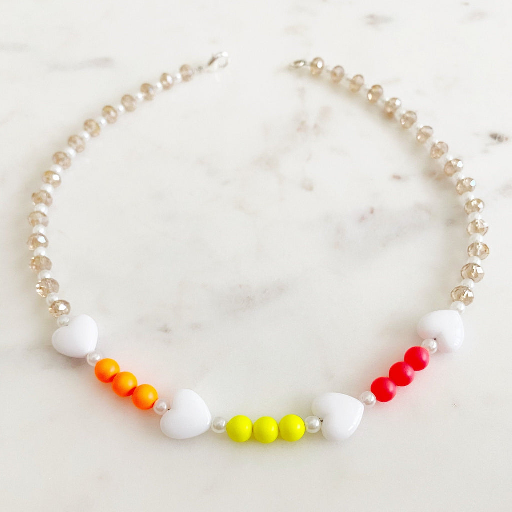 Love Me Neon Charm Necklace Heart Beaded Crystal Pearl