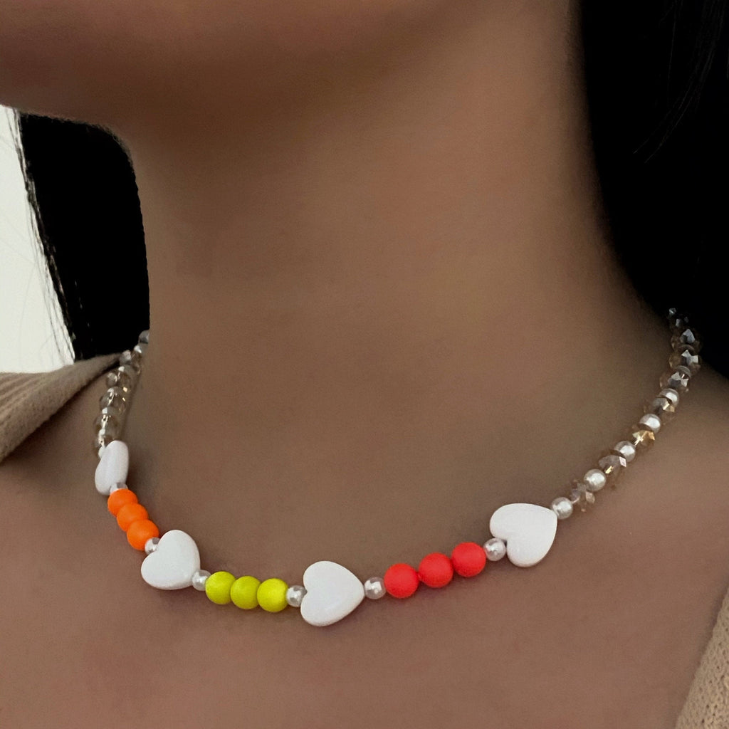 Love Me Neon Charm Necklace Heart Beaded Crystal Pearl
